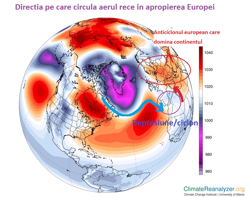 Directia pe care circula aerul rece in apropierea Europei