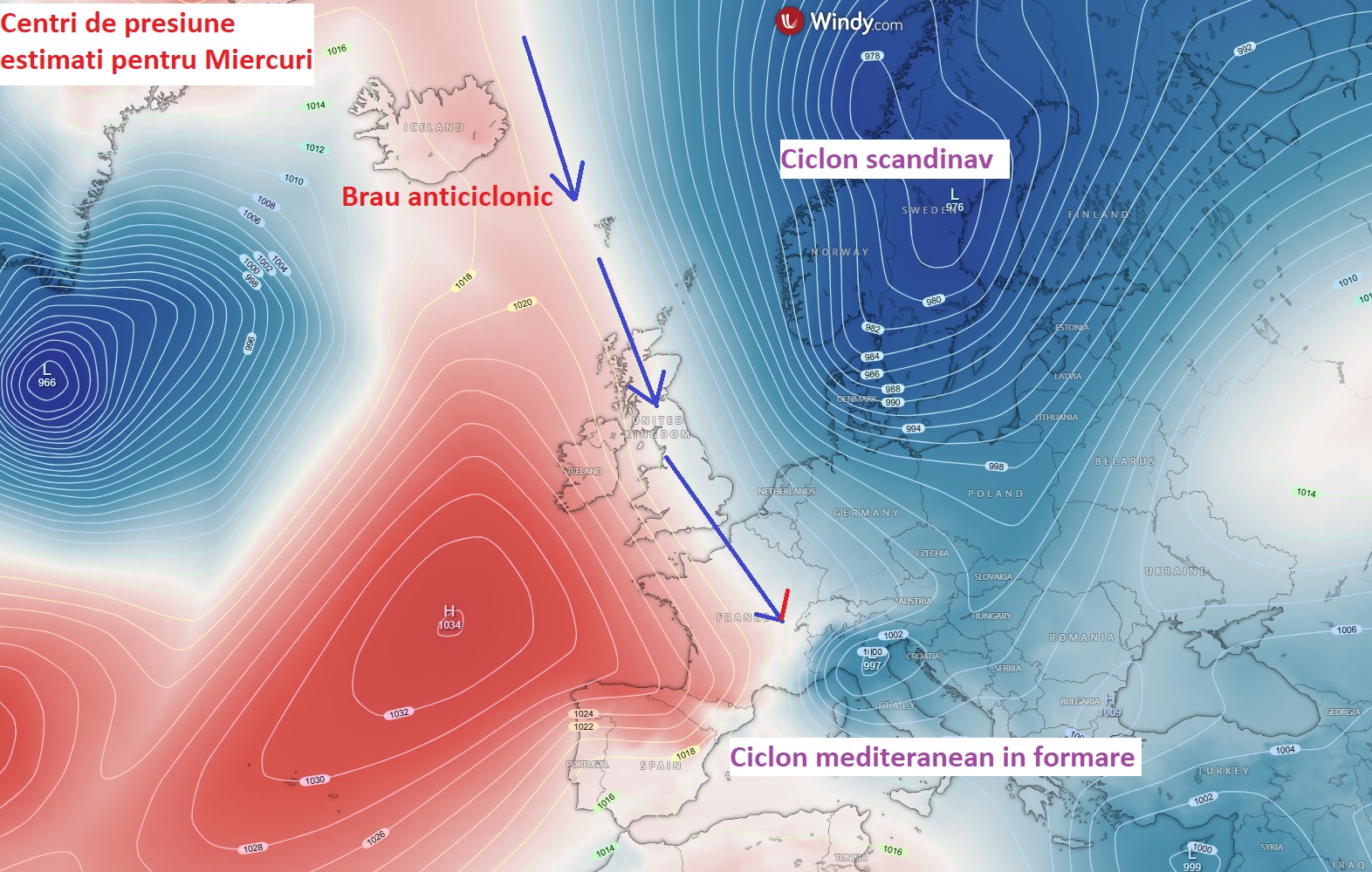 Centri de presiune estimați pentru Miercuri