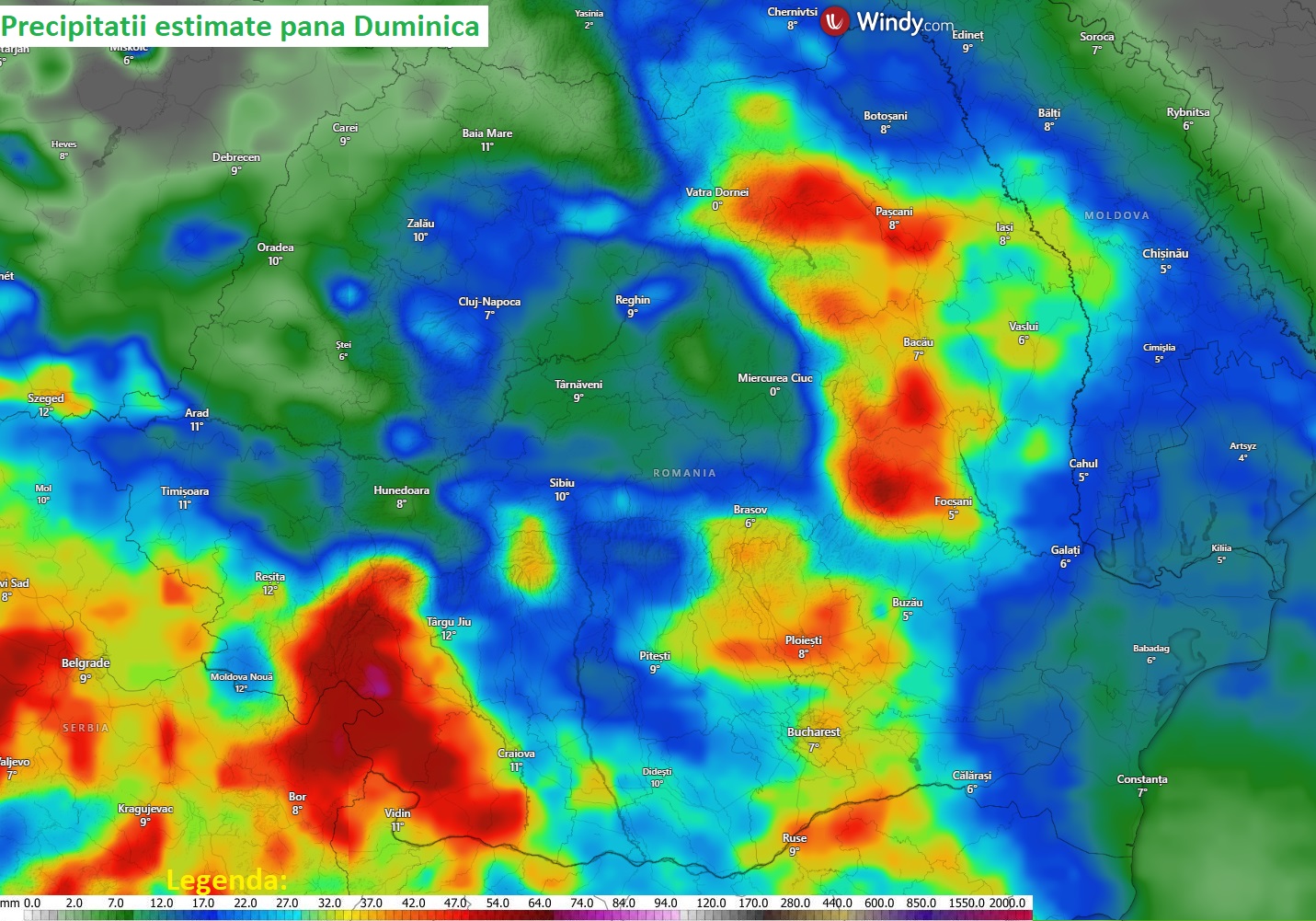 Precipitații estimate pentru sfârșitul de săptămână 27-29 Martie 2026