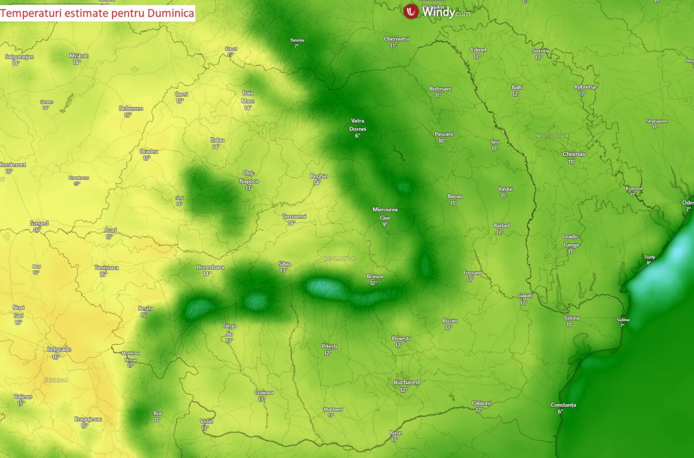 Temperaturi estimate pentru Duminică, 8 Martie 2026