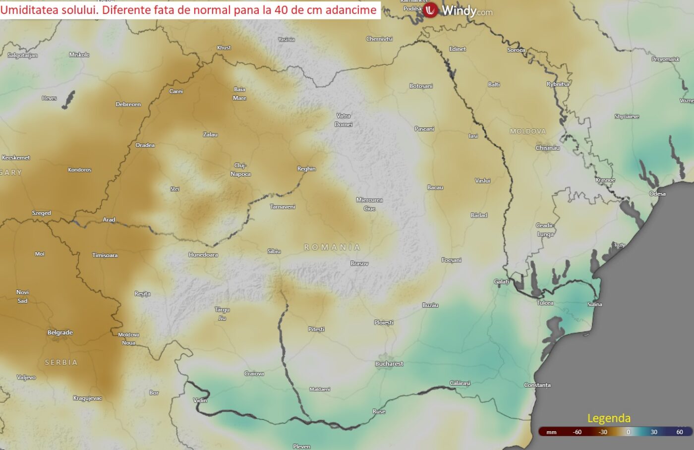 Umiditatea solului. Diferențe față de normal până la 40 de centimetri adâncime
