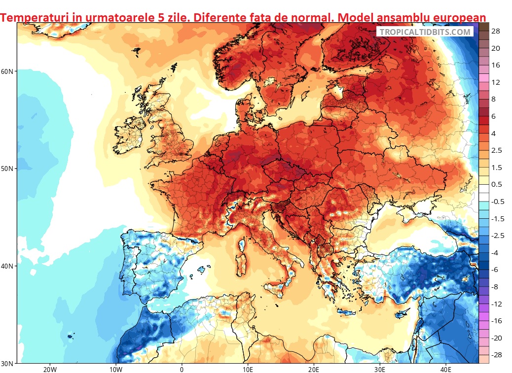 Temperatura in Europa in urmatoarele 5 zile. Diferente fata de normal