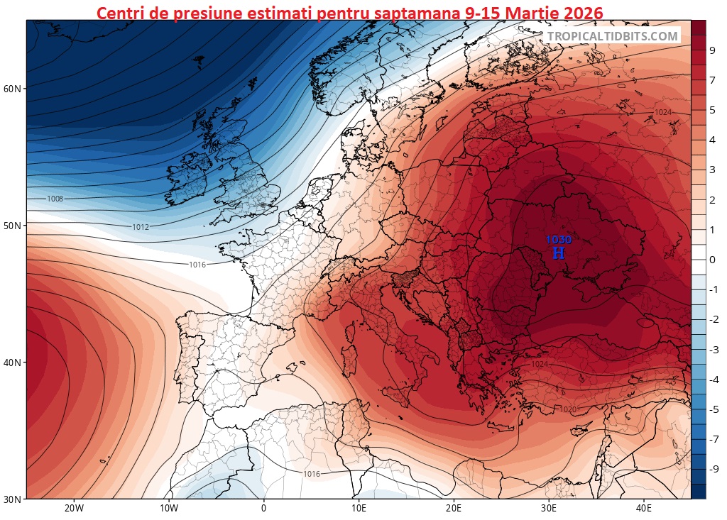 Centri de presiune estimati pentru perioada 9-15 Martie 2026