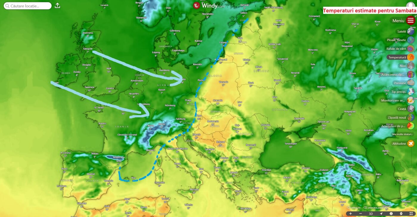 Temperaturi estimate pentru Sâmbătă, 14 Martie 2026
