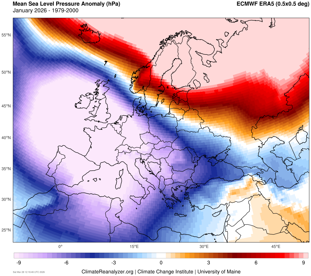Centri de presiune in Ianuarie 2026. Diferente fata de medie