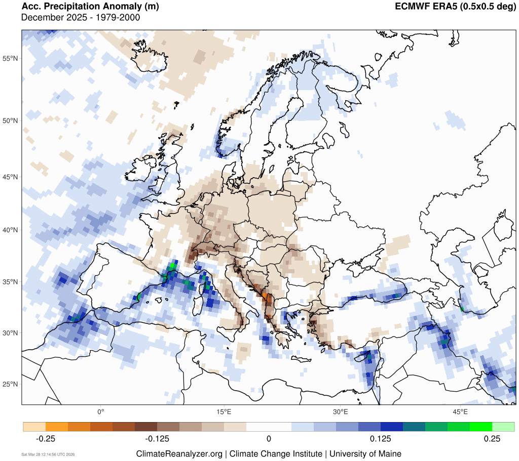 Precipitatii in Decembrie 2025. Diferente fata de medie