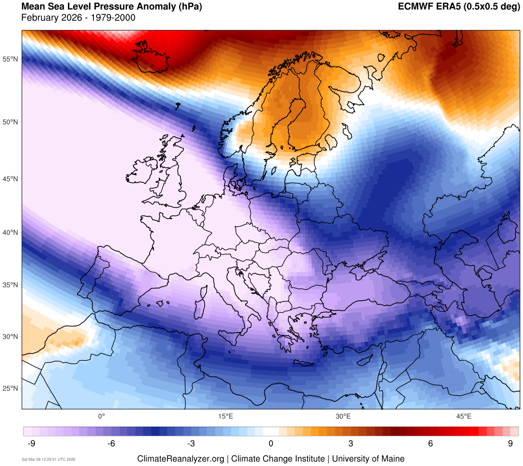 Centri de presiune in Februarie 2026. Diferente fata de medie