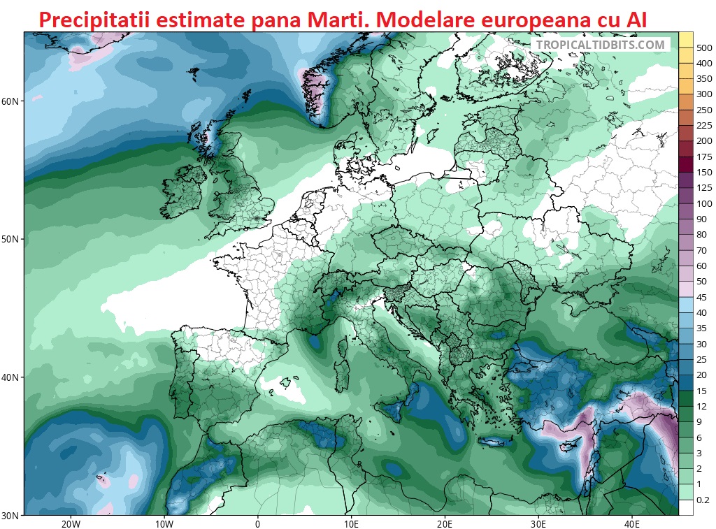 Precipitații estimate până Marți seara