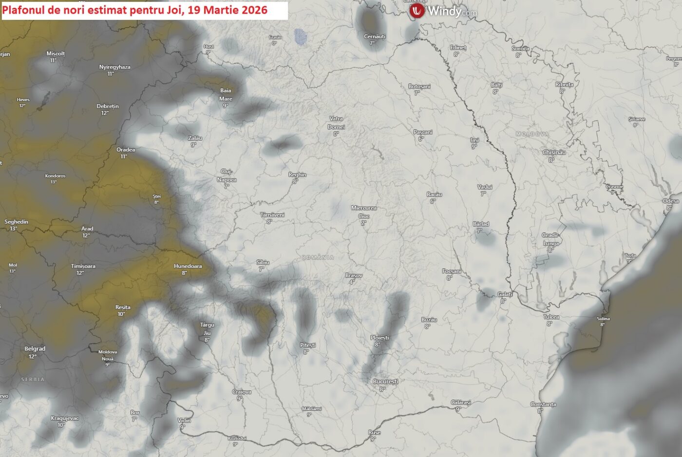 Plafonul de nori. Estimare pentru Joi, 19 Martie 2026