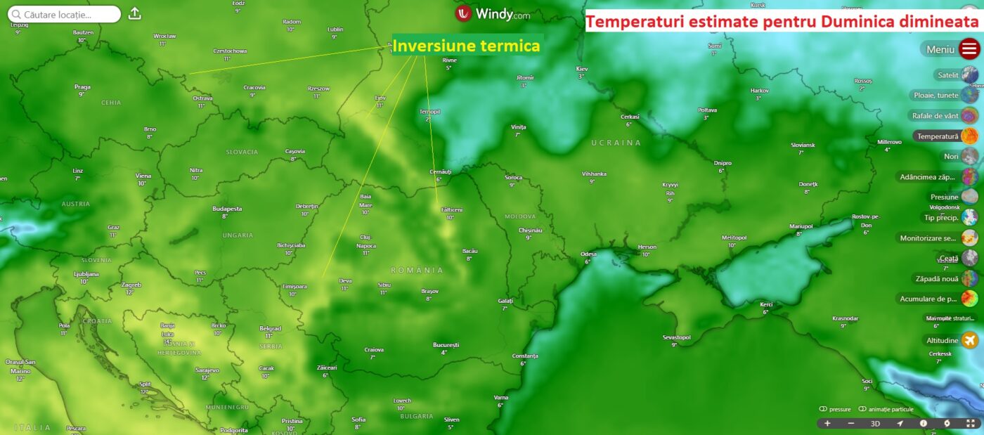 Temperaturi estimate pentru Duminica dimineata