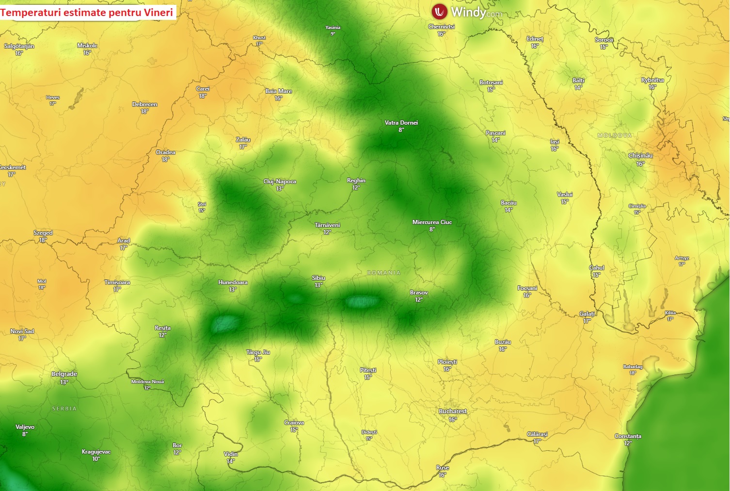 Temperaturi estimate pentru Vineri, 3 Aprilie 2026