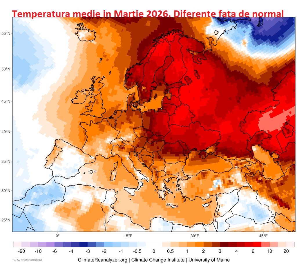 Temperatura in Martie 2026. Diferente fata de normal.