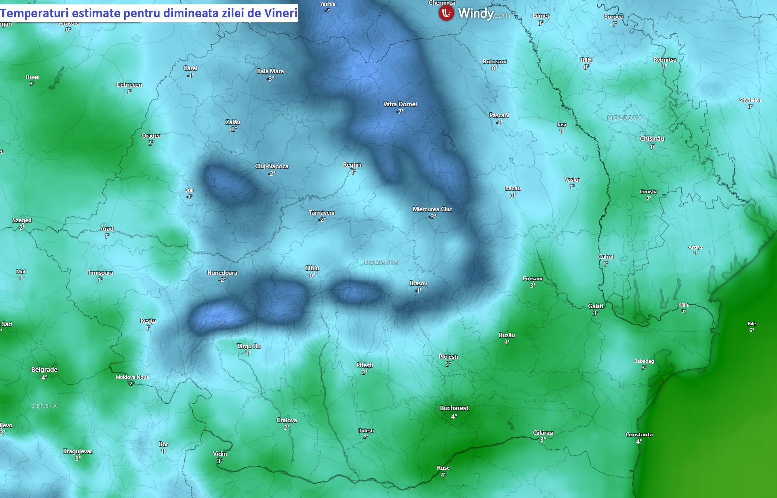 Temperaturi estimate pentru dimineata zilei de Vineri