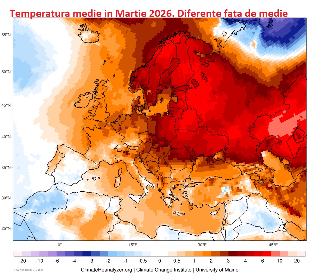 Temperatura medie in Martie 2026. Diferente fata de medie