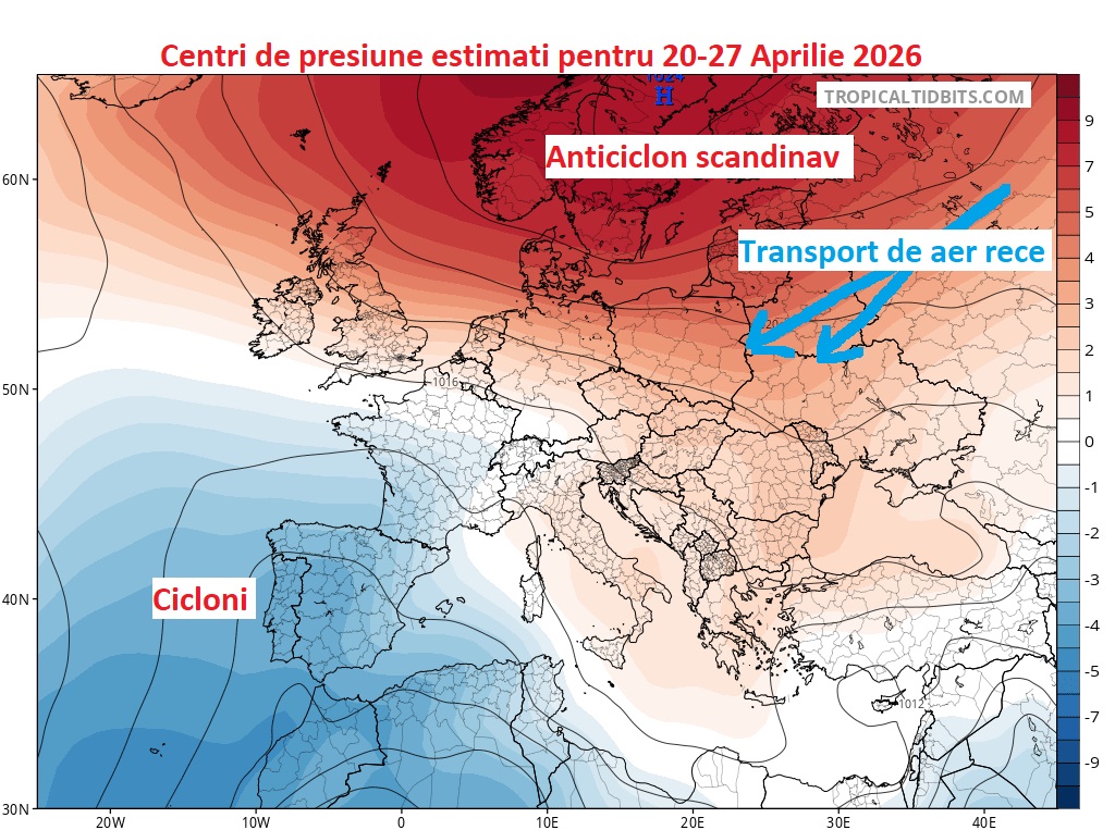 Centri de presiune estimați pentru săptămâna 20-27 Aprilie 2026