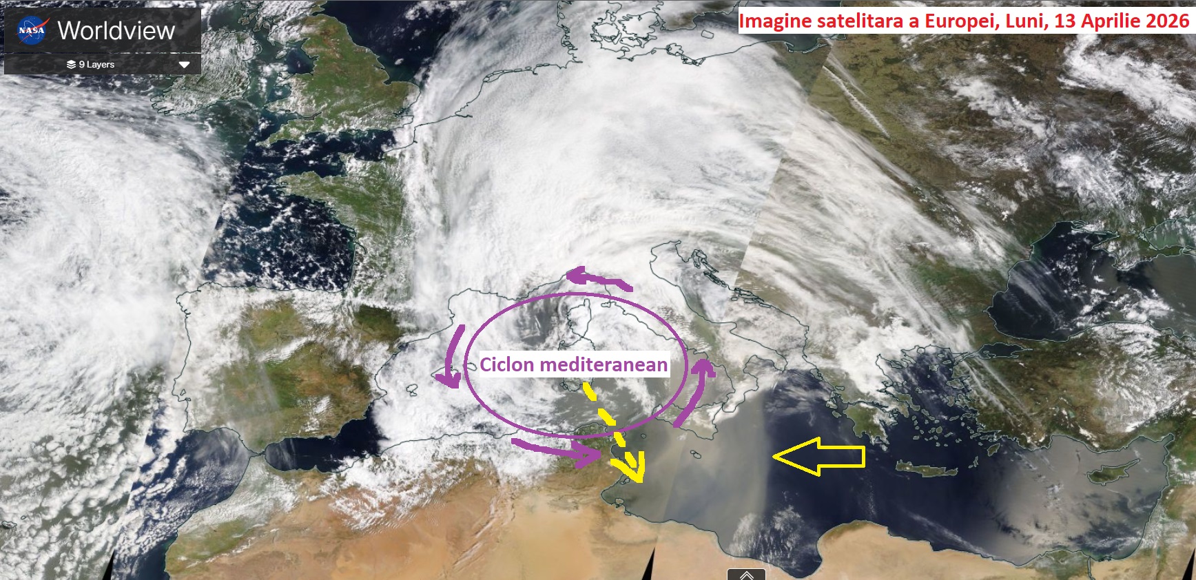Imagine satelitara a Europei in data de Luni, 13 Aprilie 2026