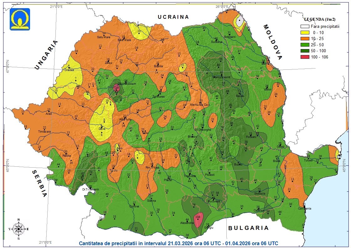 Precipitatii in ultimele 10 zile din Martie