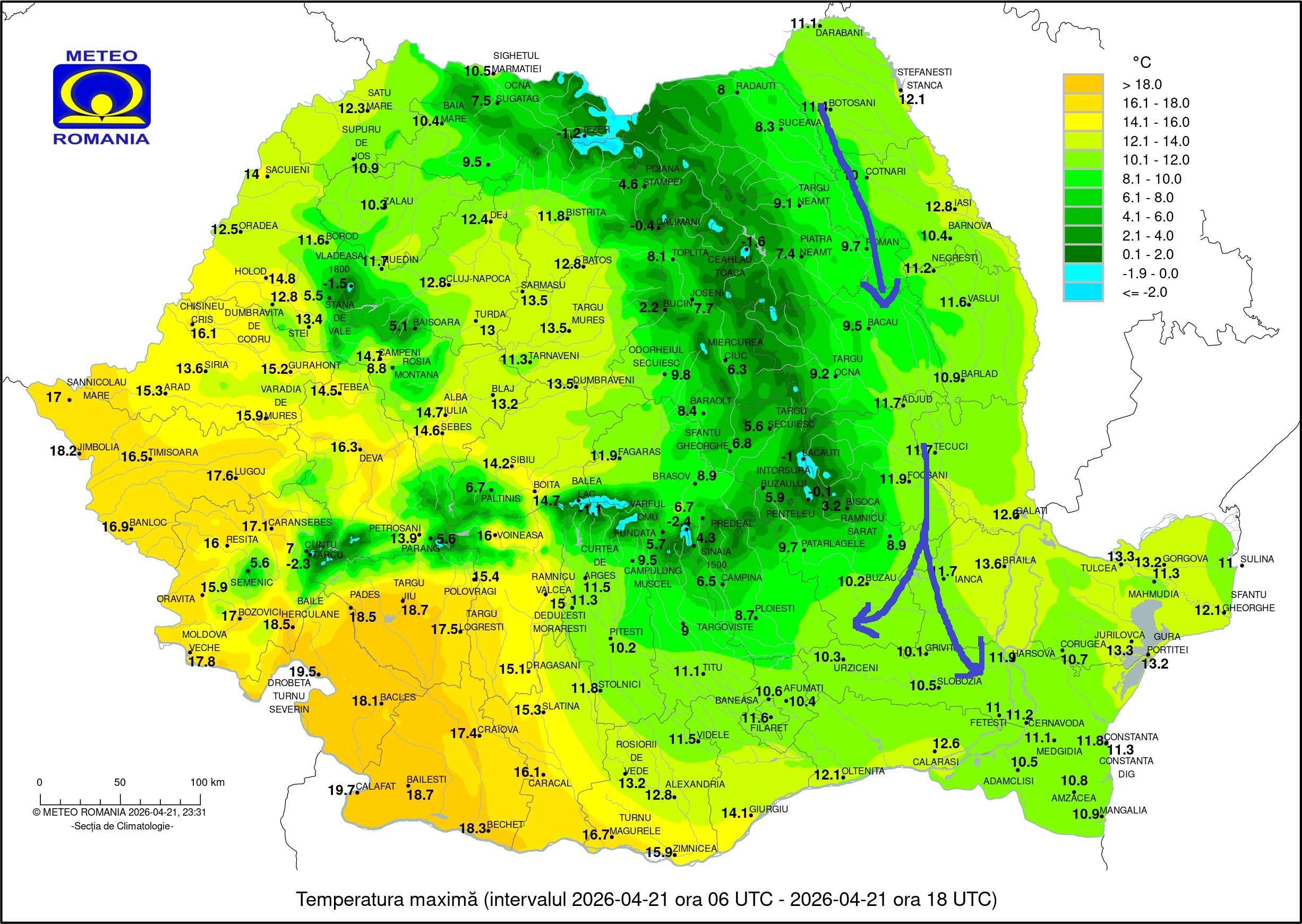 Temperatura maxima inregistrata Marti, 21 Aprilie 2026