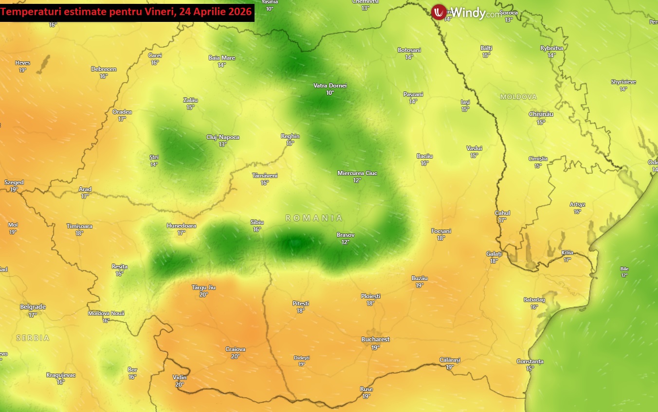 Temperaturi estimate pentru Vineri, 24 Aprilie 2026