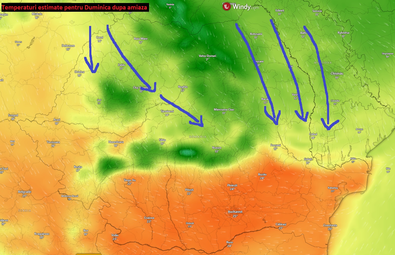 Temperaturi estimate pentru duminică, 26 Aprilie 2026