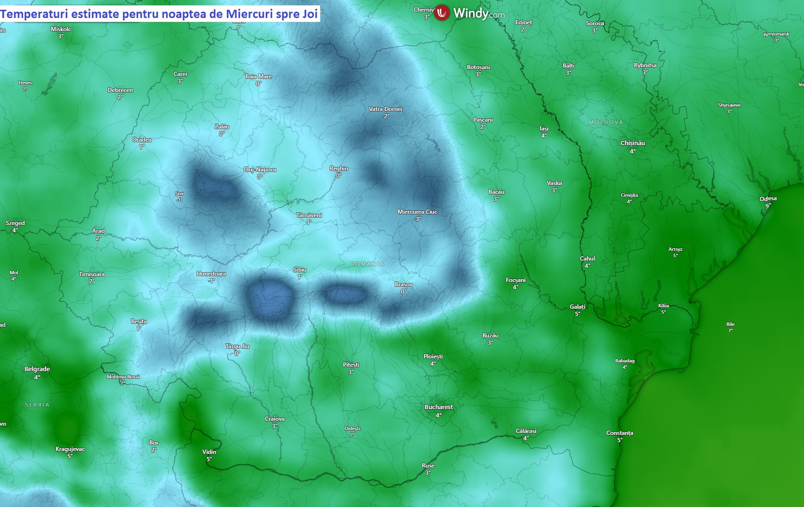 Temperaturi estimate pentru dimineata zilei de Joi, 9 Aprilie 2026