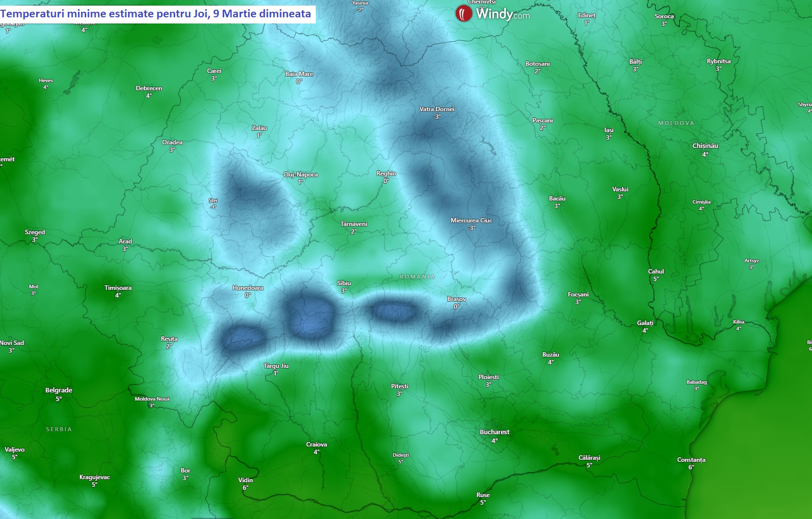 Temperaturi estimate pentru dimineata zilei de Joi, 9 Aprilie 2026