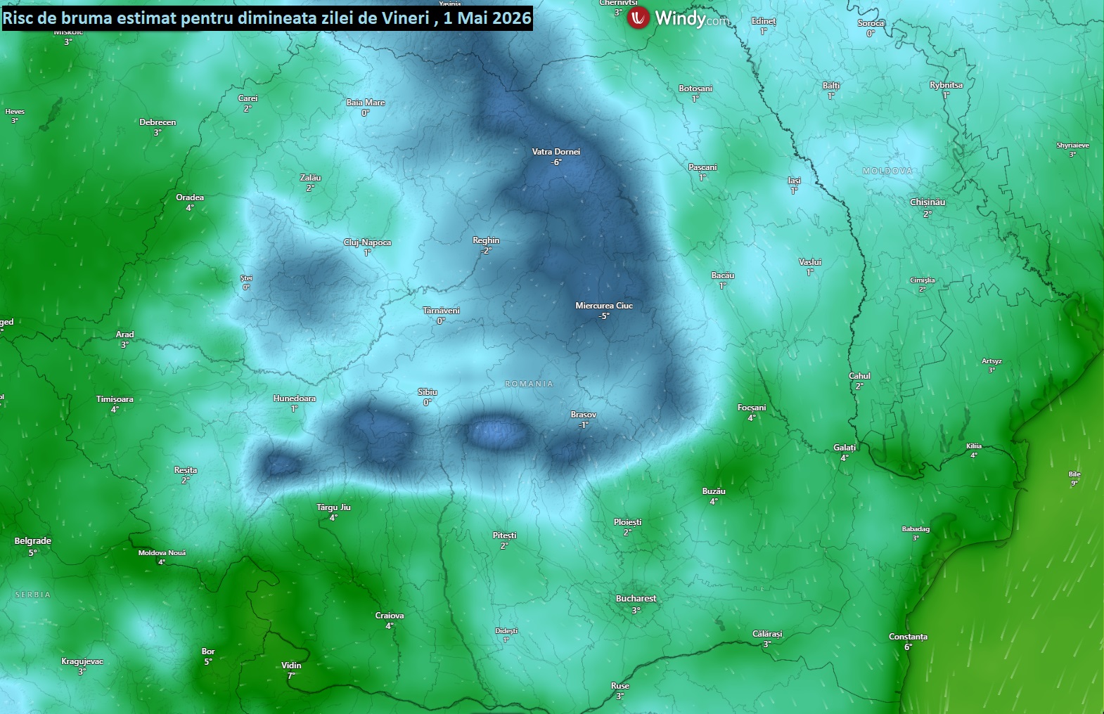 Temperaturi estimate pentru dimineața zilei de Vineri, 1 Mai 2026