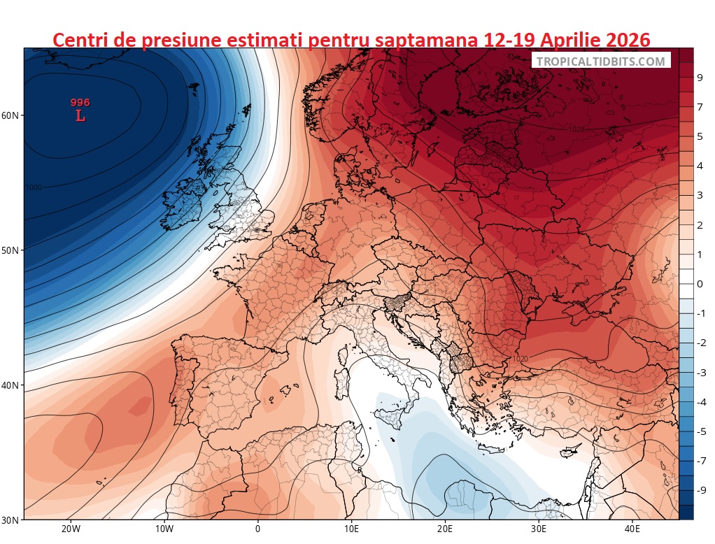 Centri de presiune estimați pentru săptămâna 12-19 Aprilie 2026