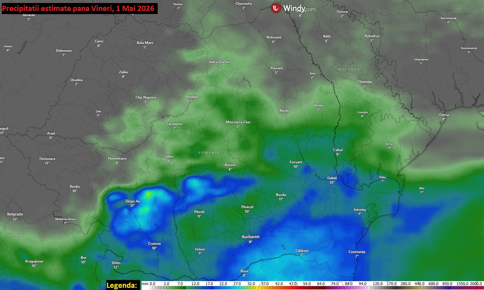 Precipitatii estimate pana Vineri, 1 Mai