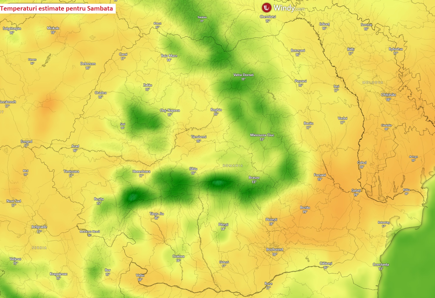 Temperaturi estimate pentru Sambata, 4 Aprilie 2026