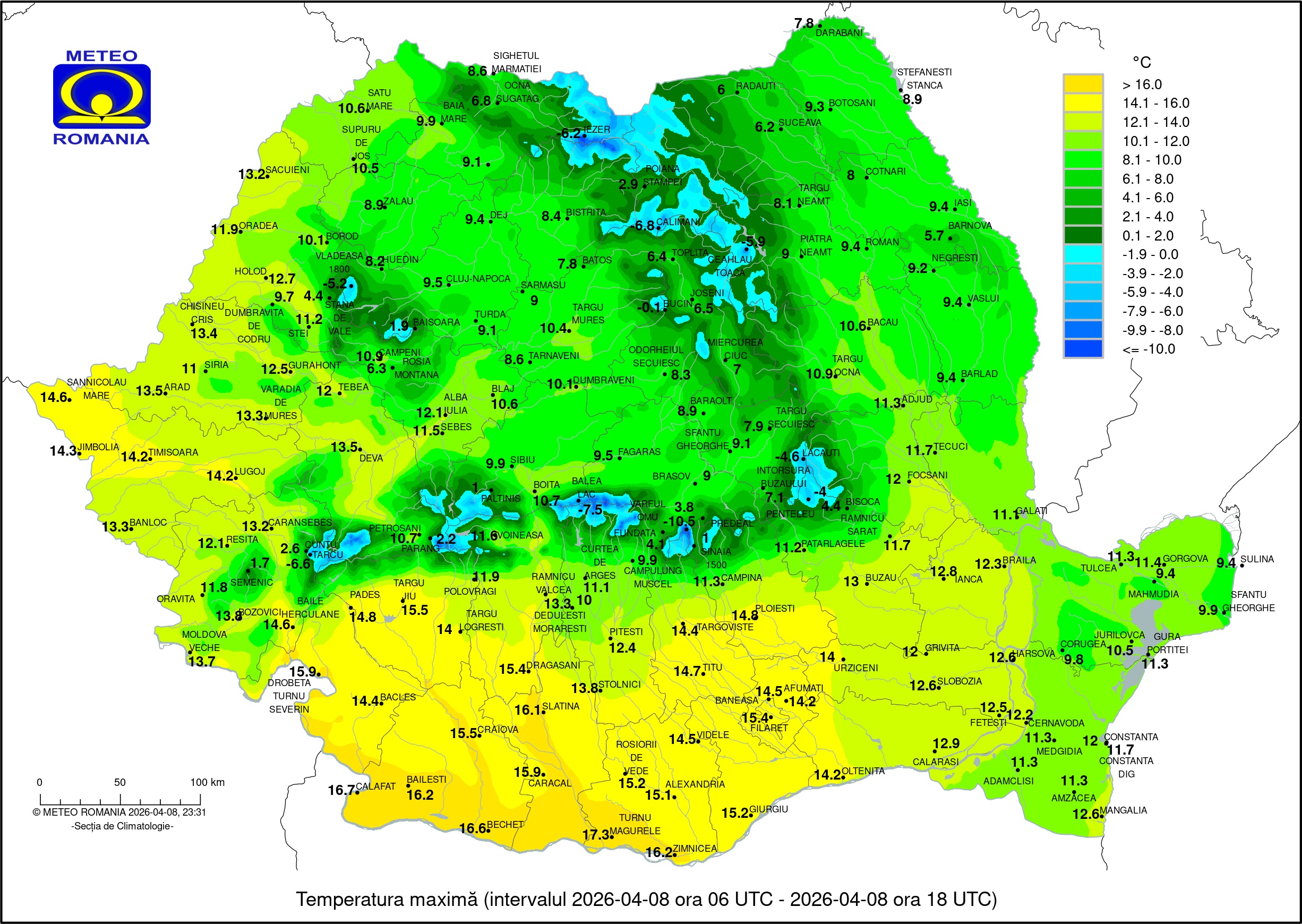 Temperaturi inregistrate in data de Miercuri, 8 Aprilie 2026