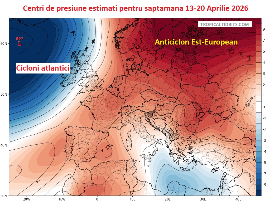 Centri de presiune estimati pentru saptamana 13-20 Aprilie 2026