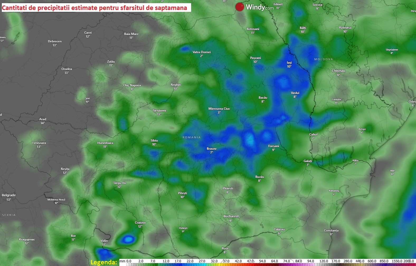 Precipitații estimate pentru finalul săptămânii (17-19 aprilie 2026)