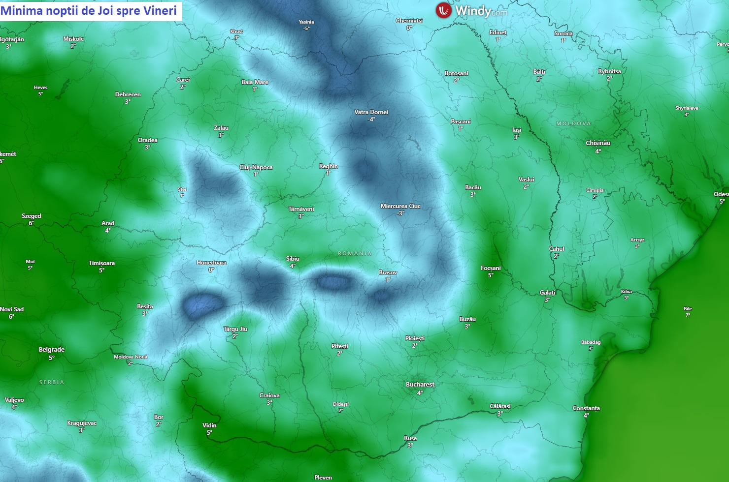 Minime estimate pentru noaptea de Miercuri spre Joi (8-9 Aprilie 2026)