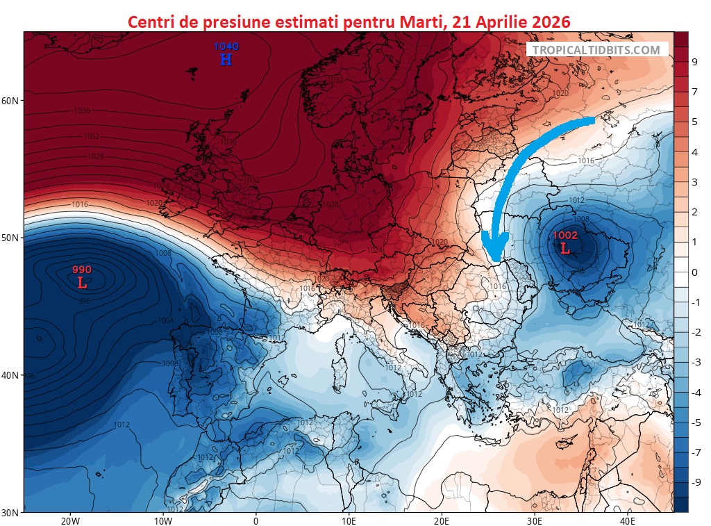 Centri de presiune estimati pentru Marti, 21 Aprilie 2026