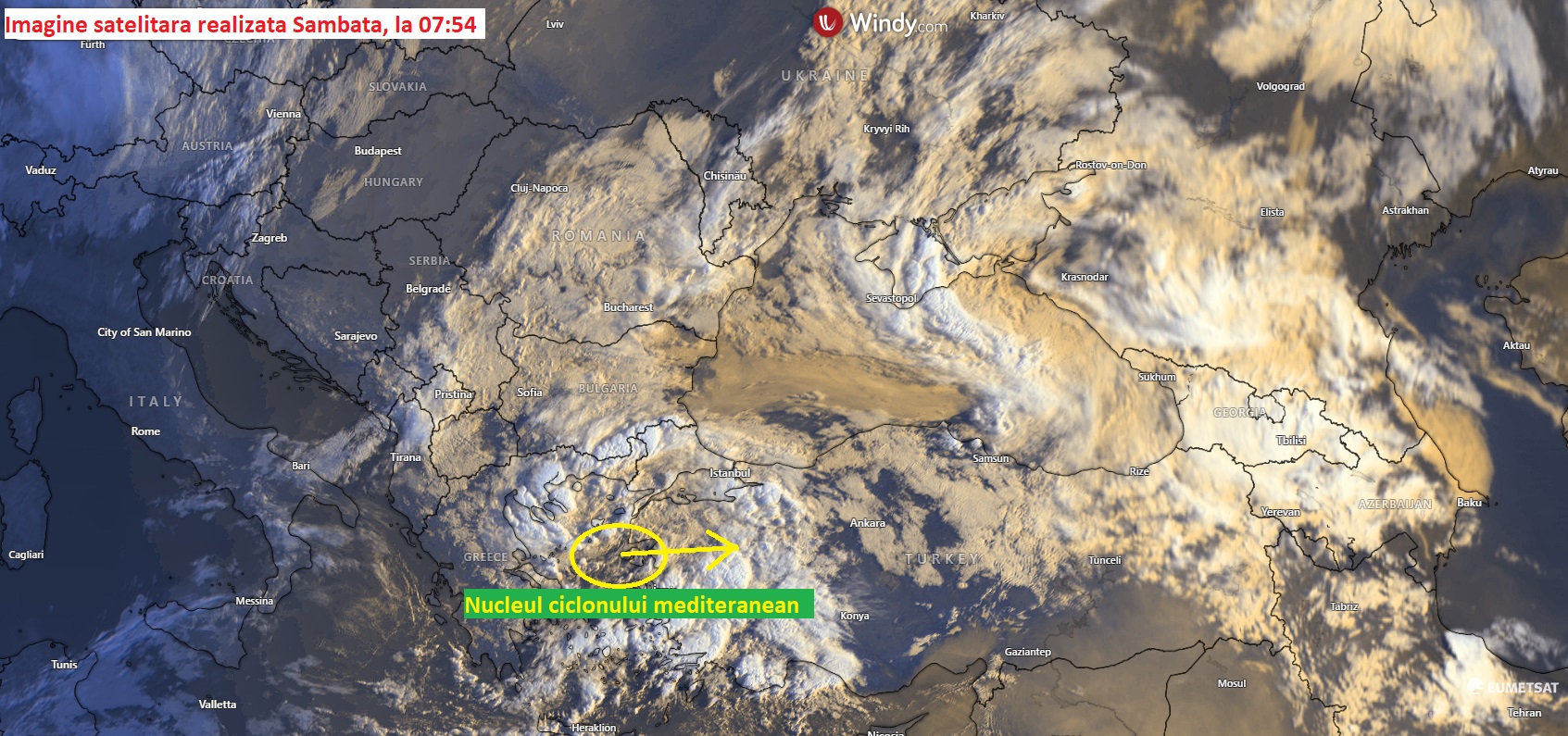 Imagine satelitară din Europa de Sud-Est. Sâmbătă, 4 Aprilie 2026