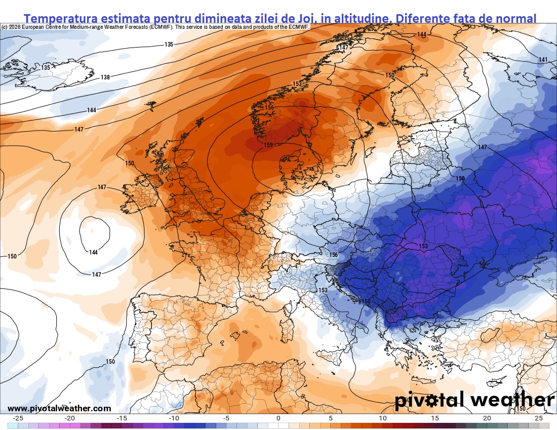 Temperaturi estimate in altitudine, in dimineata zilei de Joi. Diferente fata de normal