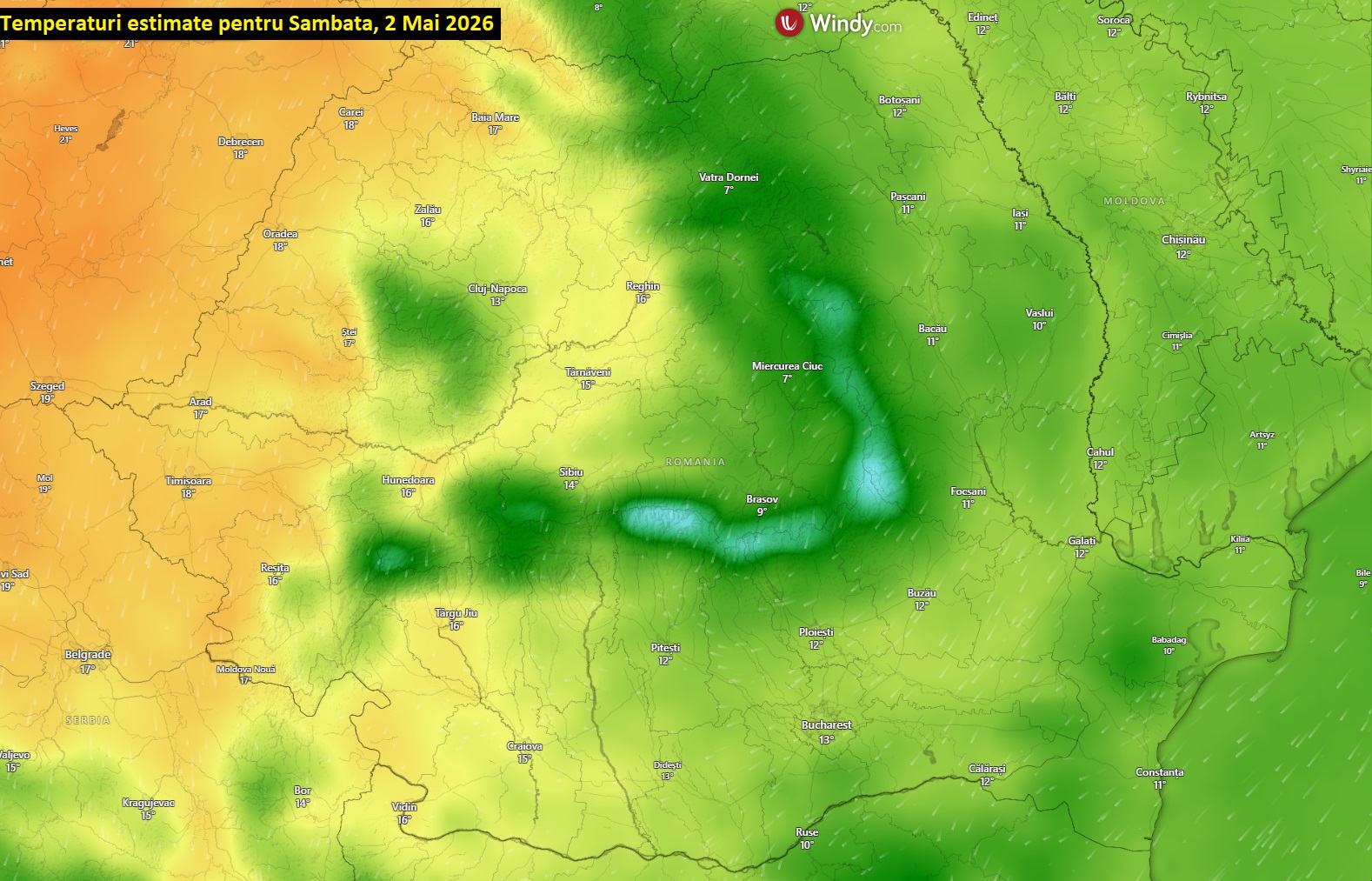 Temperaturi estimate pentru dimineața zilei de Sâmbătă, 2 Mai 2026