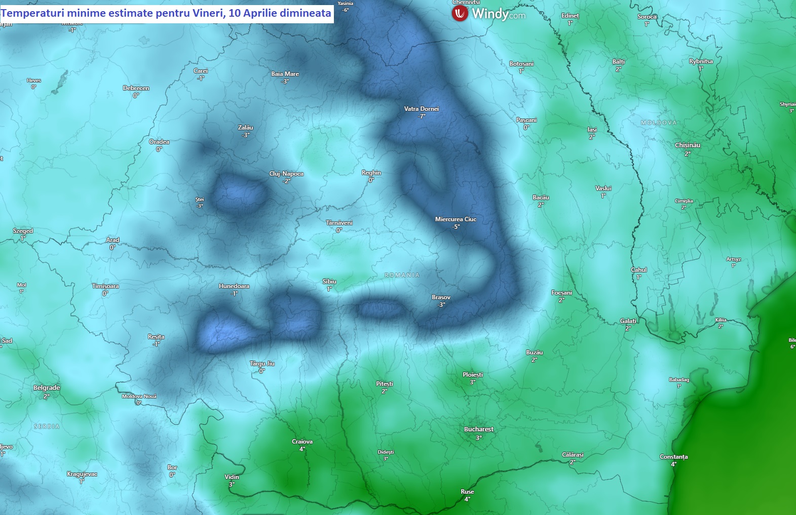 Temperaturi estimate pentru dimineața zilei de Vineri, 10 Aprilie 2026