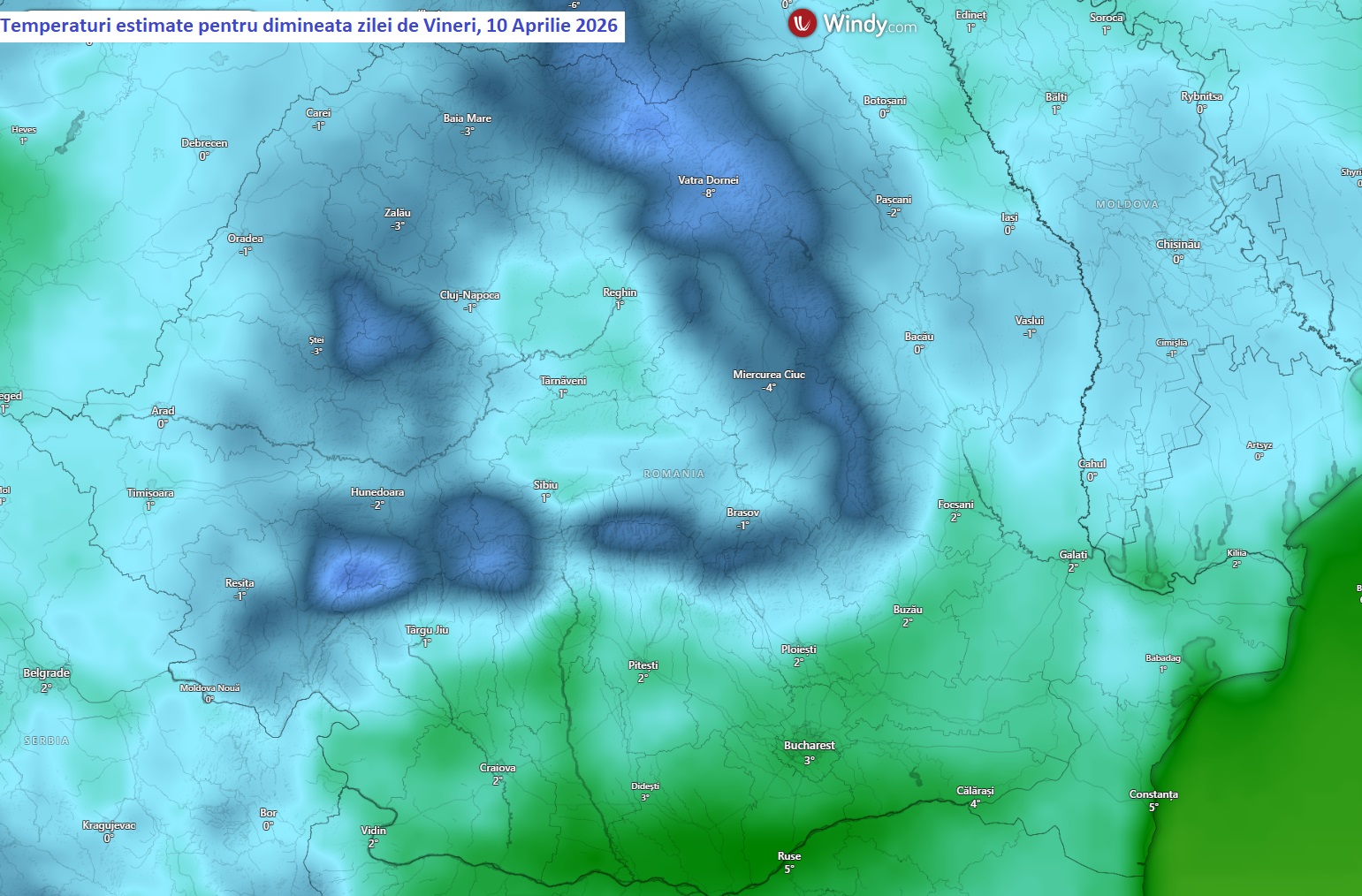 Temperaturi estimate pentru dimineata zilei de Vineri, 10 Aprilie 2026
