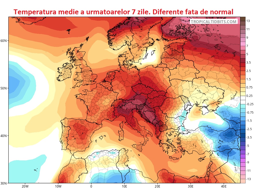 Temperaturi estimate pentru saptamana 12-19 Aprilie 2026