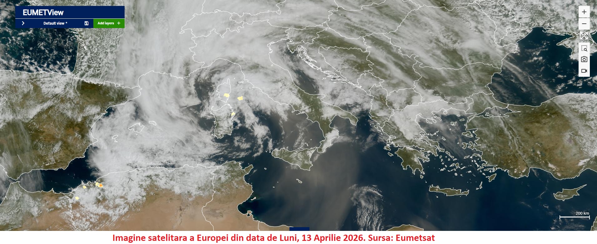 Imagine satelitară a Europei în data de 13 aprilie 2026