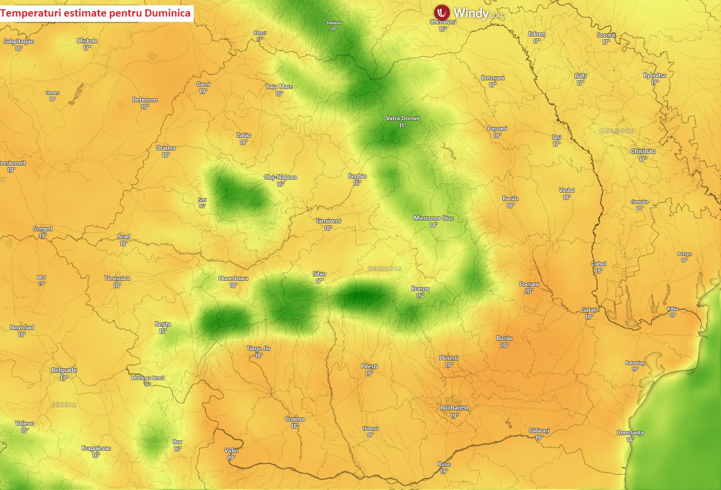 Temperaturi estimate pentru Duminica, 5 Aprilie 2026