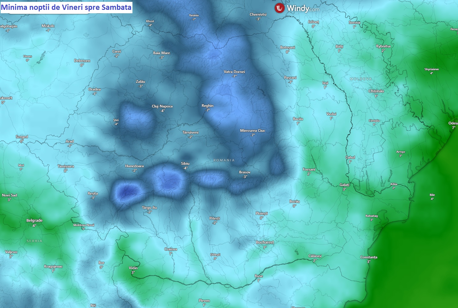 Minime estimate pentru noaptea de Joi spre Vineri (9-10 Aprilie 2026)