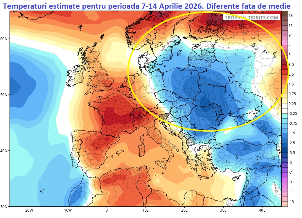 Temperaturi estimate pentru saptamana 7-14 Aprilie 2026