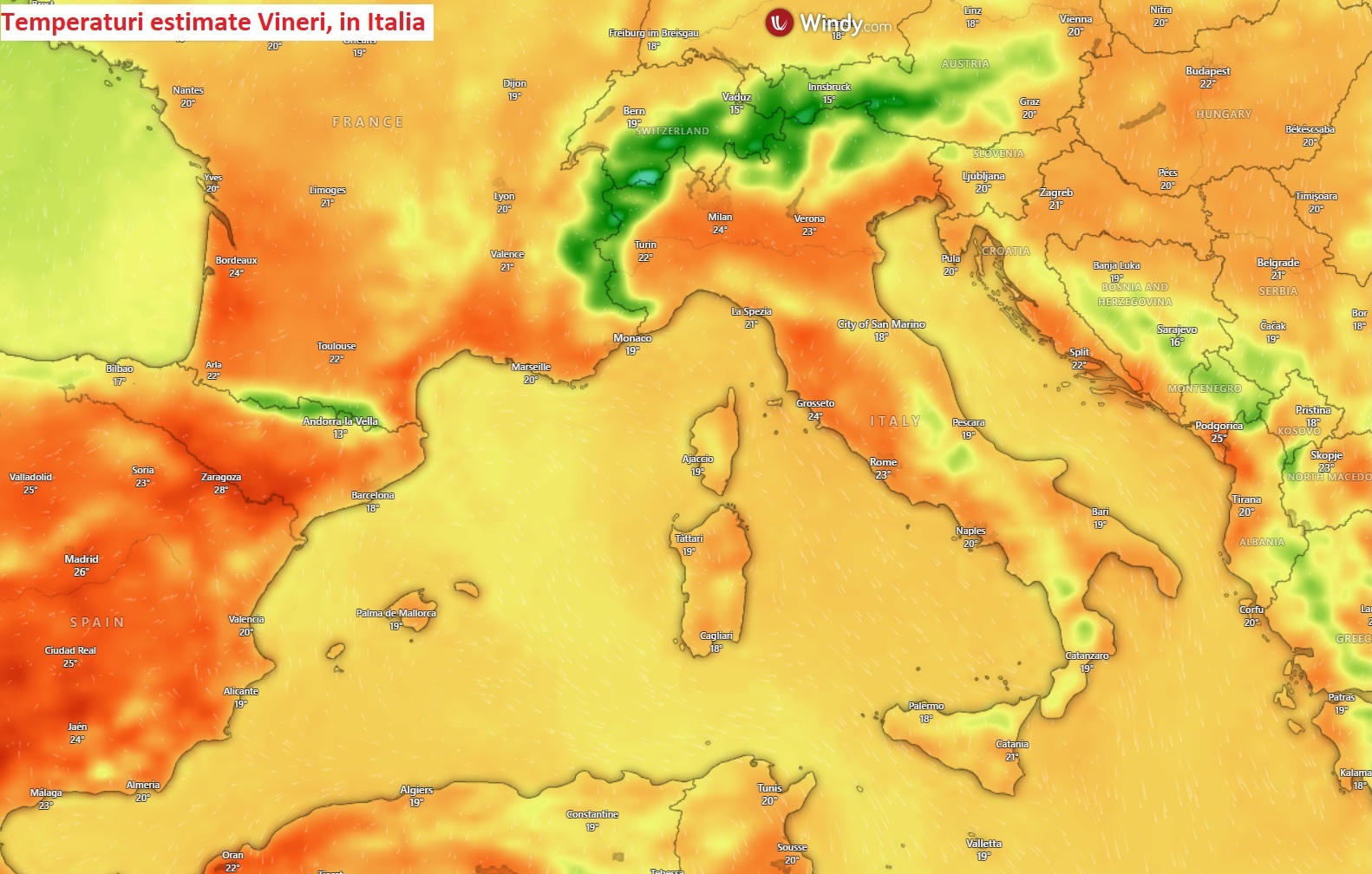 Temperaturi estimate pentru ziua de vineri, 17 aprilie 2026
