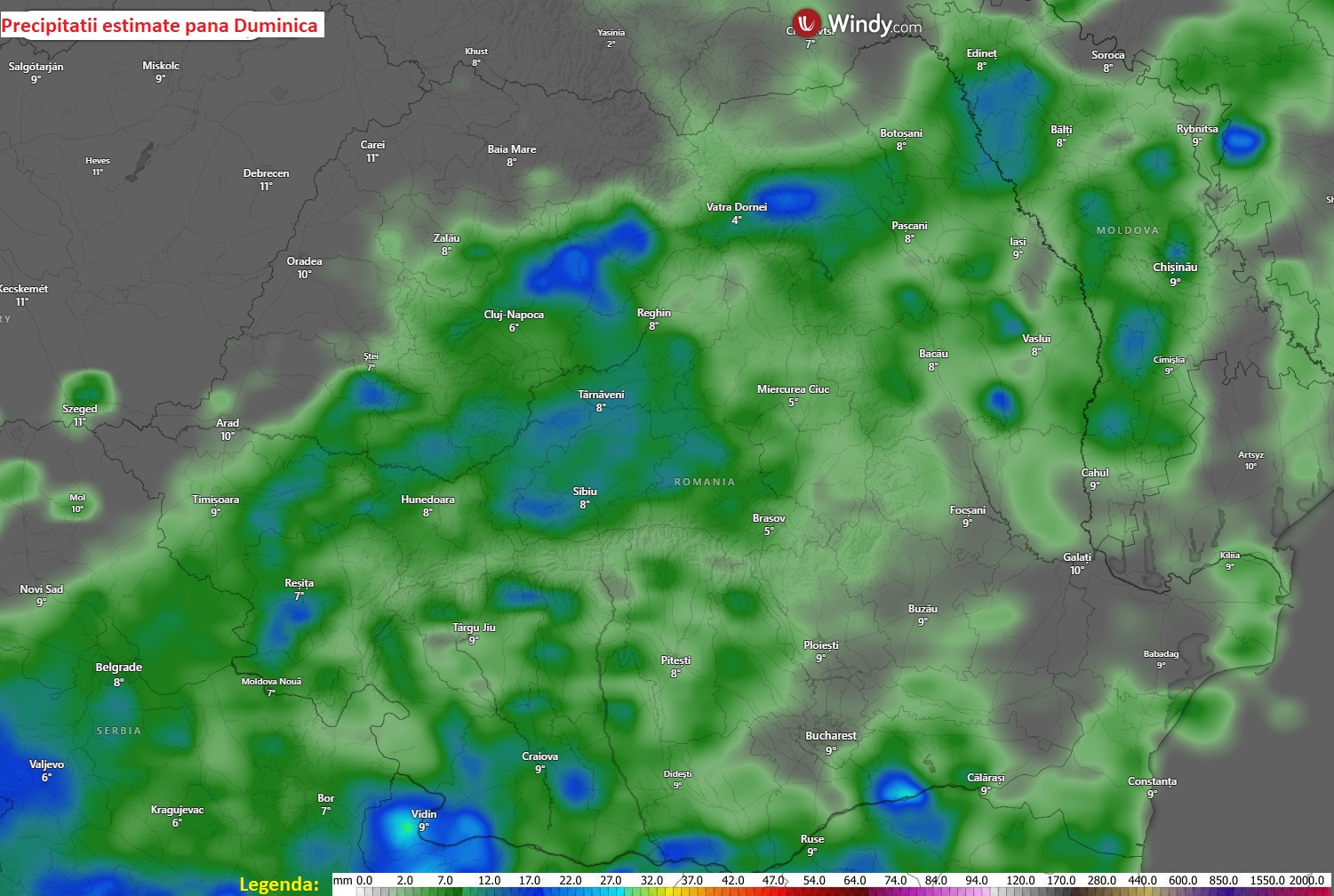 Precipitatii estimate pana Duminica, 5 Aprilie 2026