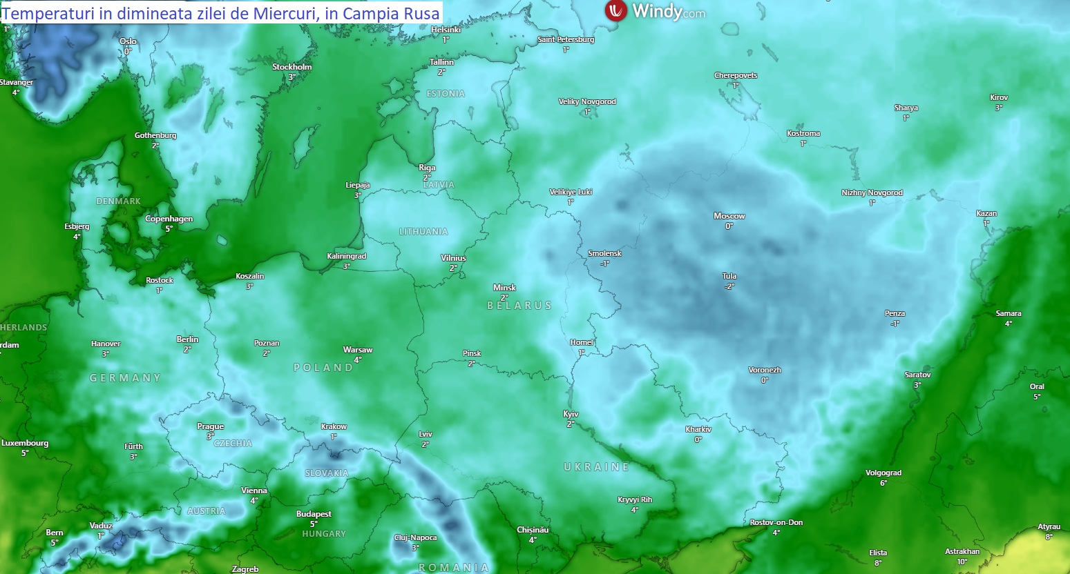 Temperaturi estimate pentru dimineata zilei de Miercuri, 8 Aprilie 2026