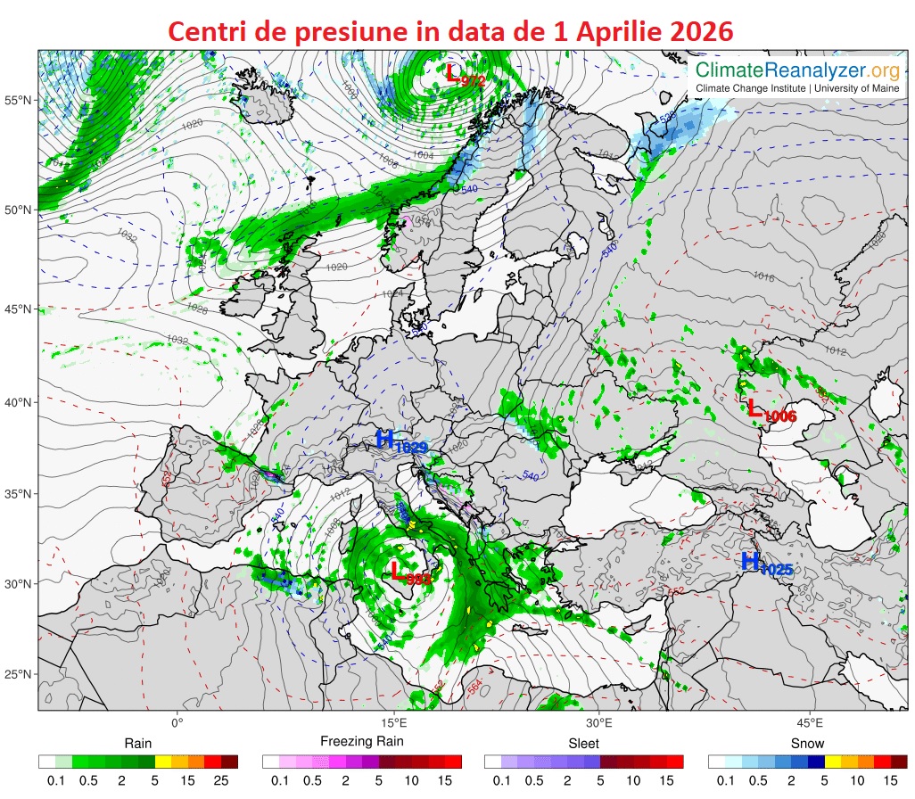 Centri de presiune estimați pentru 1 Aprilie 2026