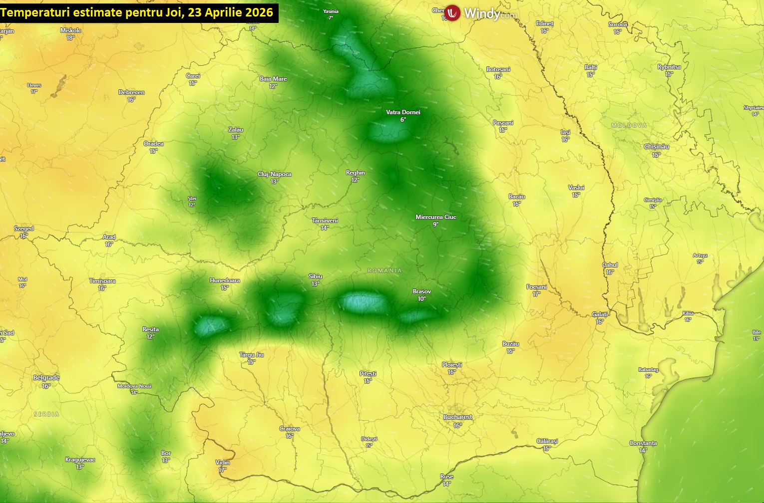 Temperaturi estimate pentru joi, 23 aprilie 2026